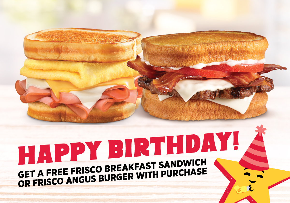 graphic showing Hardee's My Rewards offers for member's birthdays