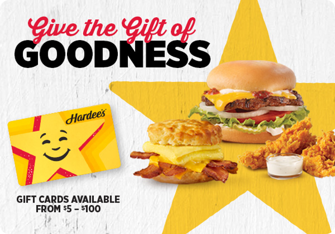Graphic promoting Hardee's gift cards