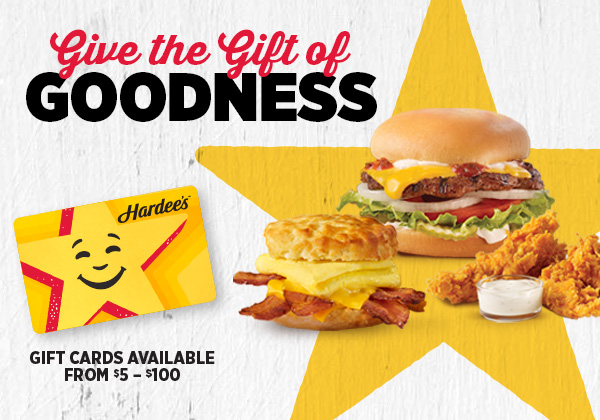 Graphic promoting Hardee's gift cards