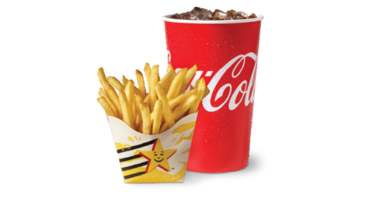 Any size fries and any size fountain drink at Hardee's