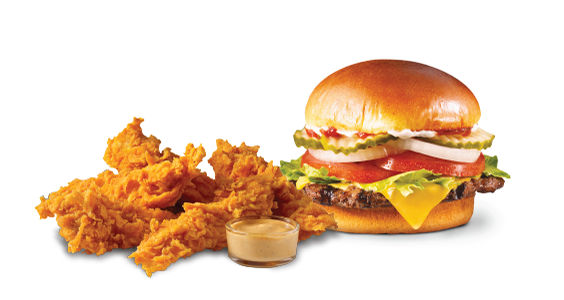 5-piece Hand-breaded chicken tenders and the famous star at Hardee's
