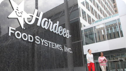 Picture of Hardees headquarters sign that reads "Hardee's Food Systems, Inc."