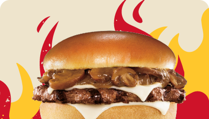 A Hardees burger on a black background with the words "taste buds blown"