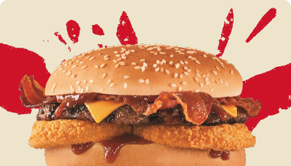 A Hardees burger on a black background with the words "taste buds blown"