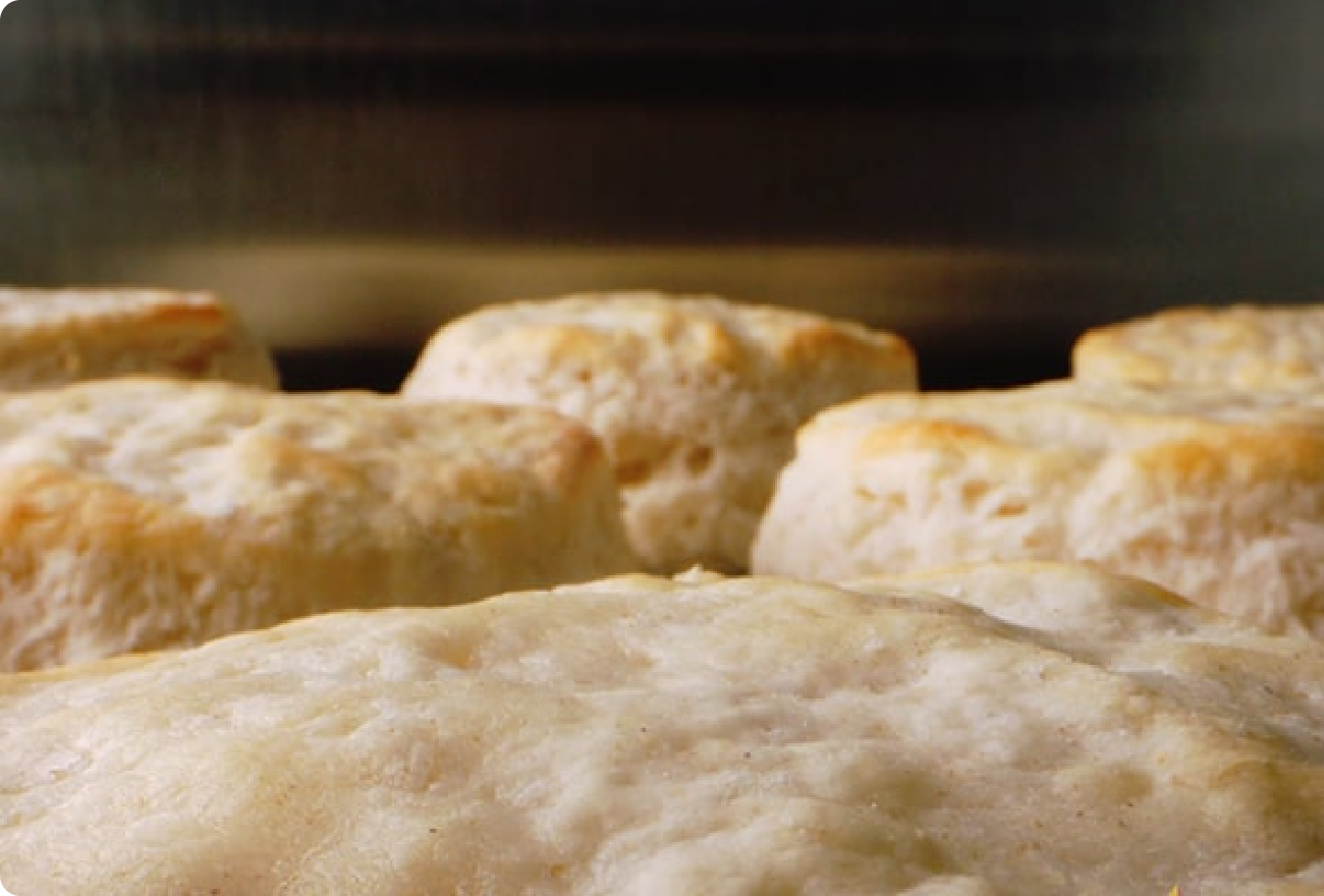 Hardee's biscuits being baked in oven